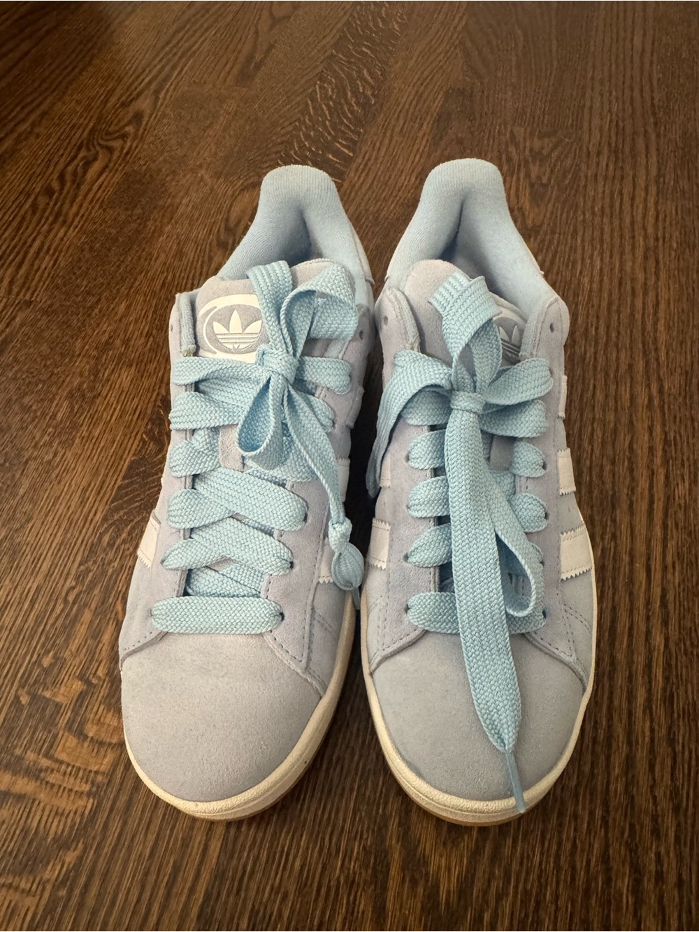 adidas Suede Sneakers in Pale Blue with White Stripes
